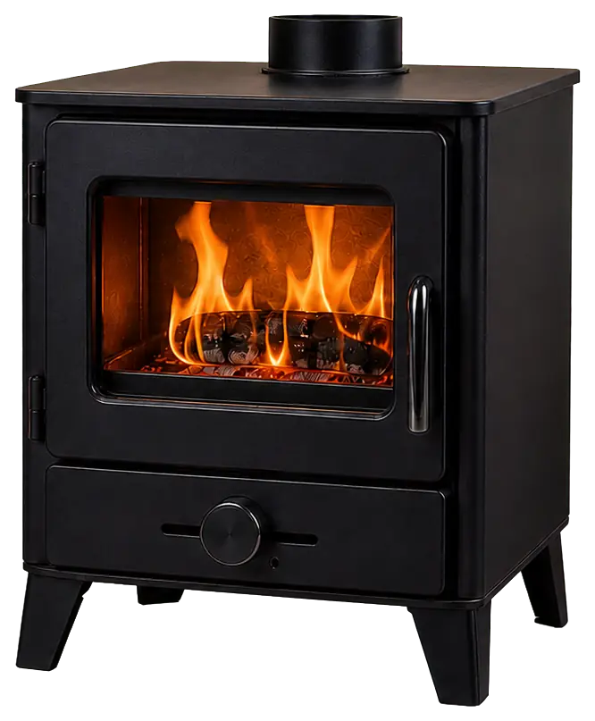 Compact European-Style Wood Heater configuration shown