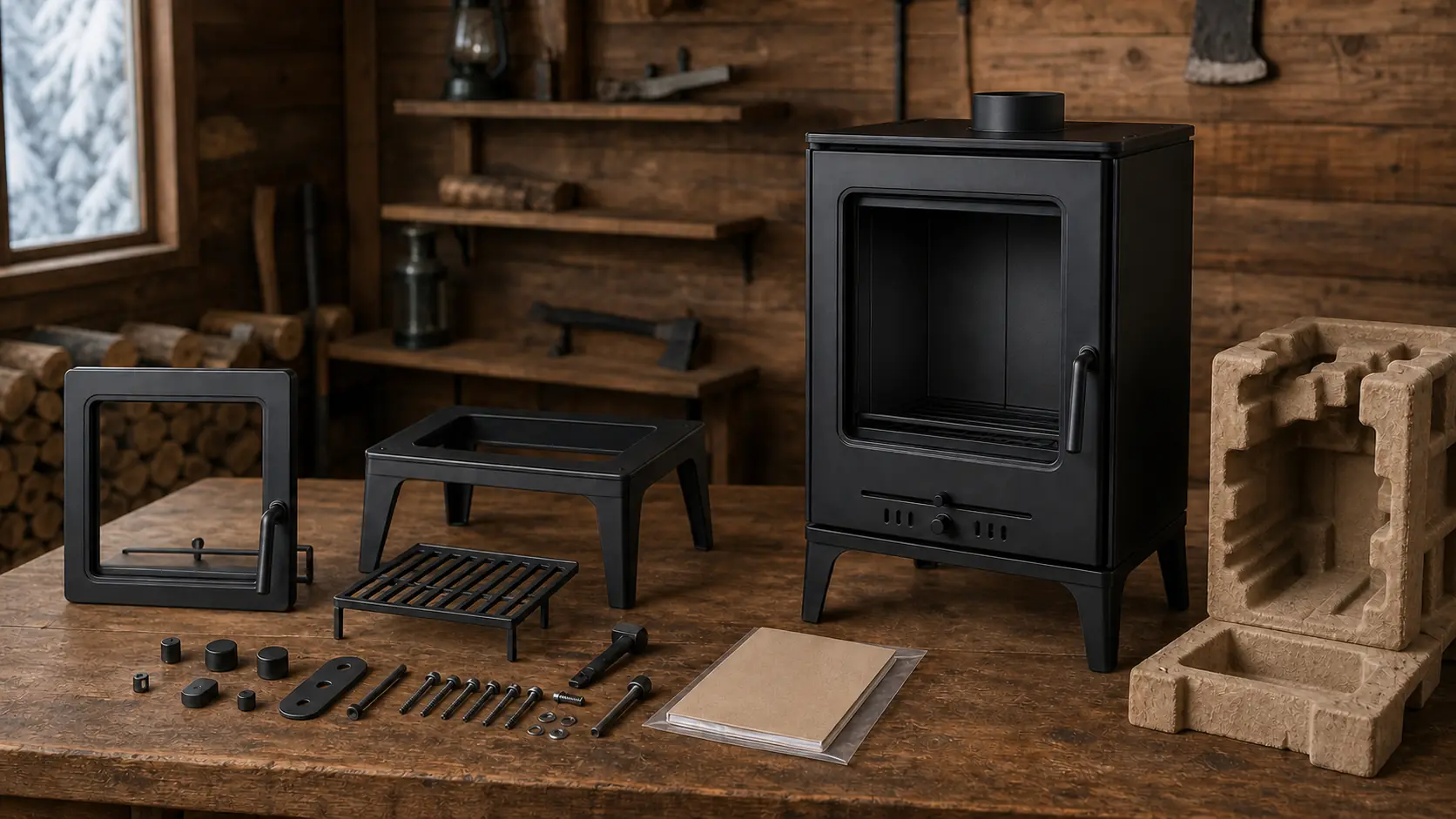 Illustrative detail view of Tall Freestanding Cabin Wood Stove