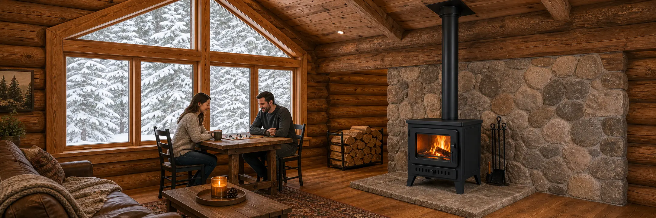Illustrative freestanding steel cabin wood stove