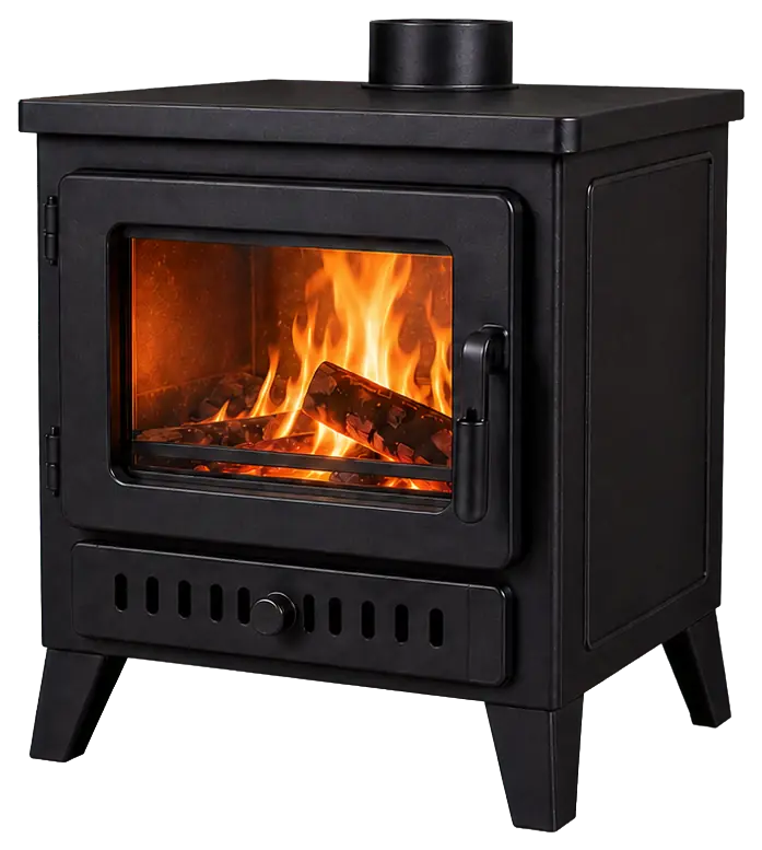 Steel-Bodied Cabin Wood Stove configuration shown